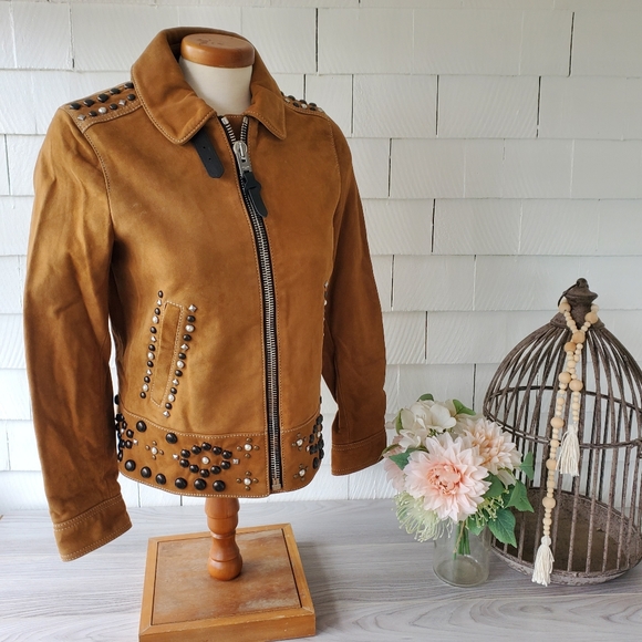 Coach Jackets & Blazers - COACH lamb suede brown jacket with studs